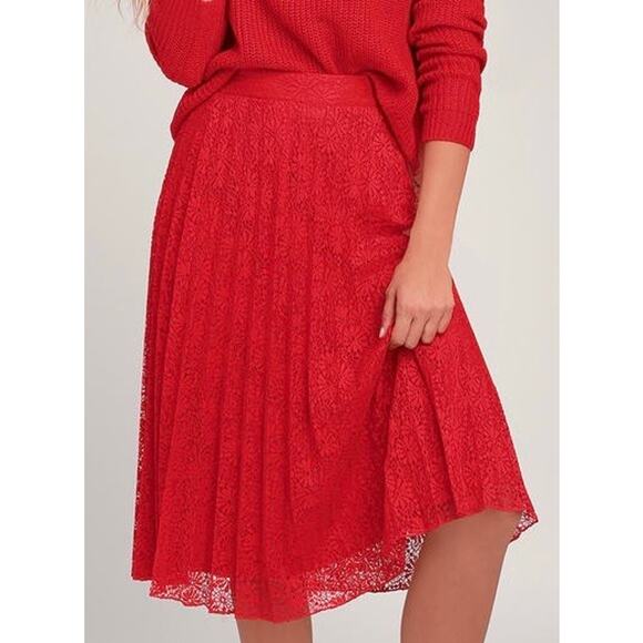 Lulu's Dresses & Skirts - Lulus Mazzie Red Pleated Lace Knee Length Skirt Coquette Ballet Romantic Medium